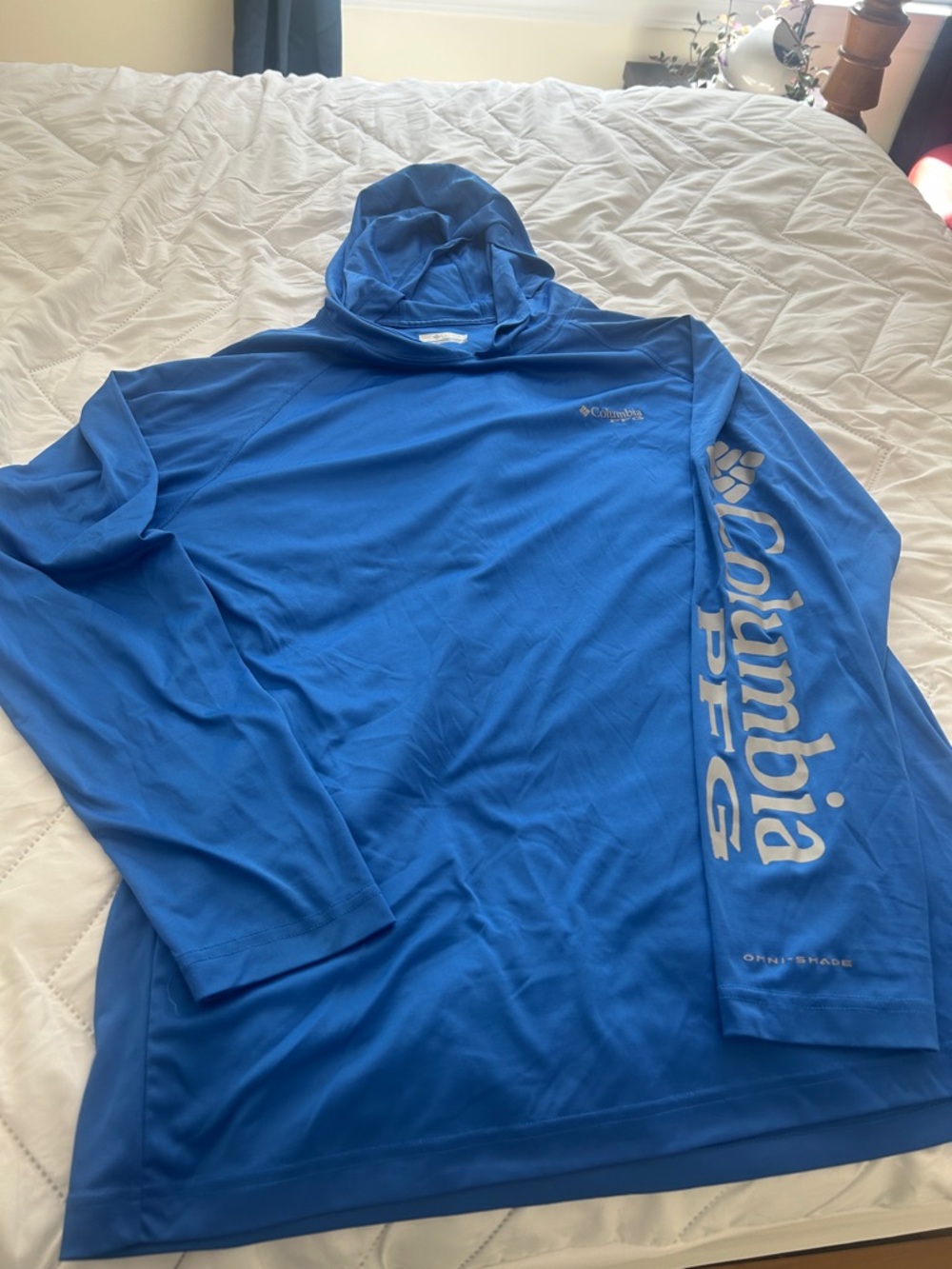 Columbia Blue Hooded PFG Performance Sun Shirt